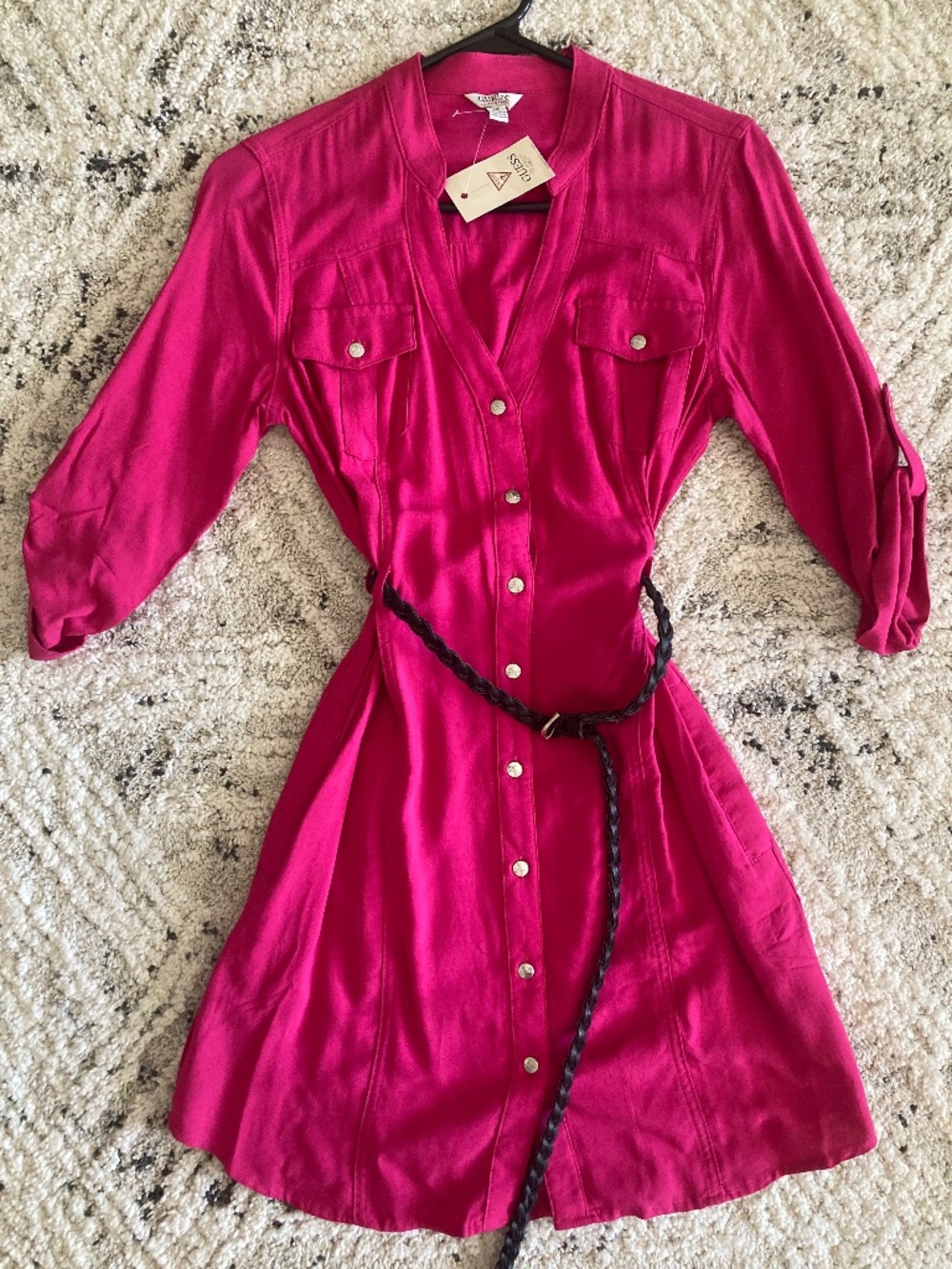 Nwt guess hot pink tunic brown belt pockets top dress